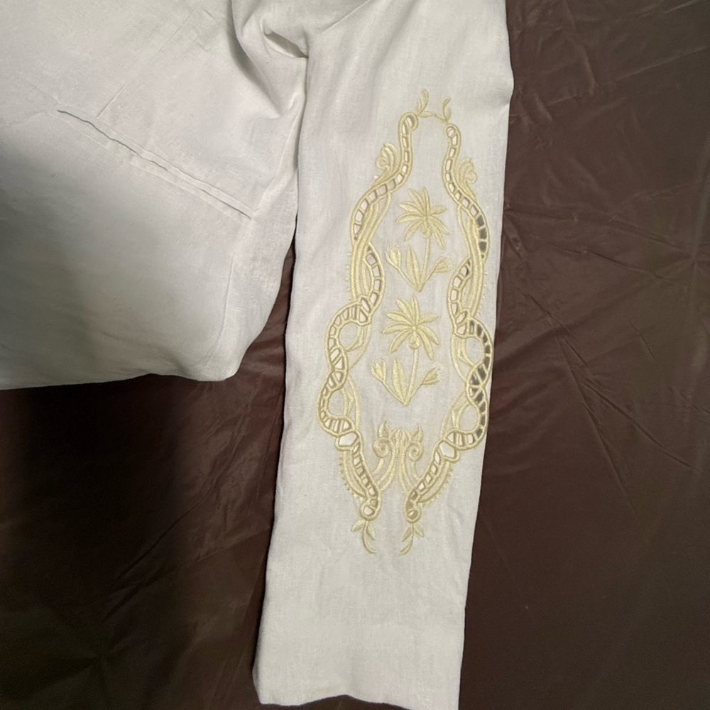 Joie White/Ivory Linen Blend Blazer w/Cream Embroidery Scallop Edges Small - Picture 5 of 11